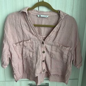 Zara Linen pink crop top